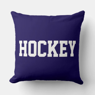 HOCKEY Fun Athletic Weißer Text Auf Fett Navy Blau Kissen