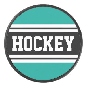 HOCKEY Fun Bold Black Aquamarin White Racing Strip Eishockey Puck