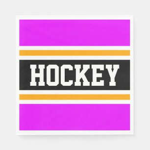 HOCKEY Fun Fett Hellrosa Gelbe Streifen Serviette