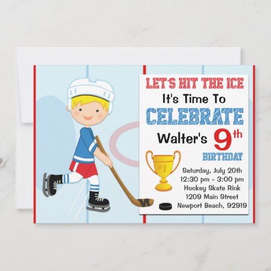 Hockey Geburtstagsparty Einladung Blonde Hair (Vorderseite)