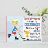 Hockey Geburtstagsparty Einladung Blonde Hair (Stehend Vorderseite)
