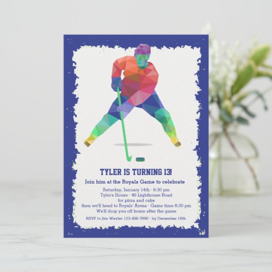 Hockey Geometrie Einladung (Stehend Vorderseite)