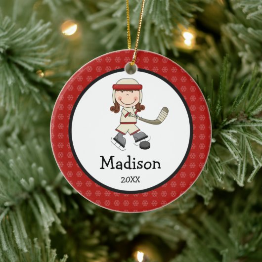 Hockey Girl Kinder Personalisiert Weihnachten Keramikornament (Baum)