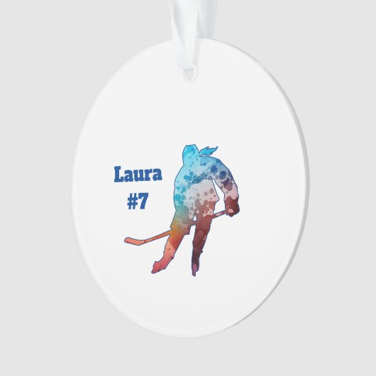 Hockey Girl Silhouette Watercolor Personalize Ornament (Vorderseite)