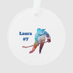 Hockey Girl Silhouette Watercolor Personalize Ornament