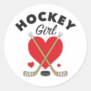 Hockey Girl Women's Girls Liebe Heart Hockey Stick Runder Aufkleber