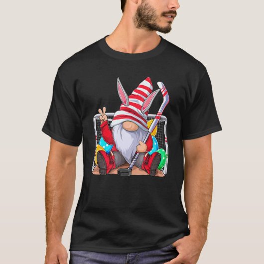 Hockey Gnome Oster Bunny Ears Eier Jäger T T-Shirt (Vorderseite)