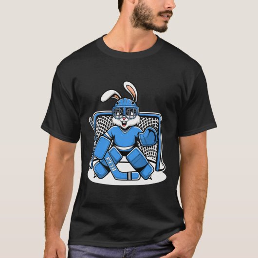 Hockey Goalie Bunny Blue Net Pads Stick Helmet  T-Shirt (Vorderseite)
