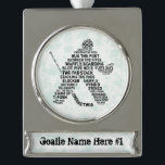 Hockey Goalie Calligram Custom Christmas Ornament<br><div class="desc">Ornament mit anpassbarem Textbanner. Bearbeiten Sie den Text im Feld rechts neben dem Design. Geben Sie Ihren Namen oder Ihre Nachricht ein! Ideal,  um einen Namen und eine sportliche Trikotnummer für ein wirklich persönliches Geschenk für Ihre sportwahnsinnige Familie und Freunde.</div>