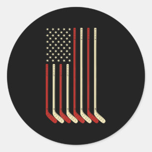 Hockey Goalie Gift USA Flag Hockey Stick Ice Hocke Runder Aufkleber