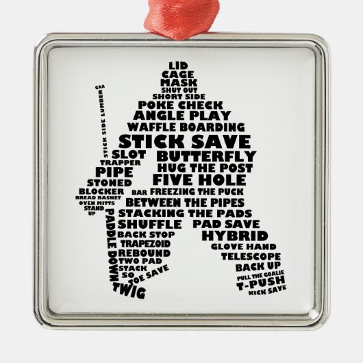 Hockey Goalie Text Art Silbernes Ornament (Vorne)