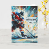 Hockey Grußkarte nach vorne - "Behalt Hustling" Karte (Gelbe Blume)