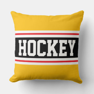 HOCKEY Hellrot Gelb Orange Schwarz Streifen Kissen
