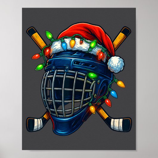 Hockey Helmet Christmas Lights Santa Hat Design Xm Poster (Vorne)