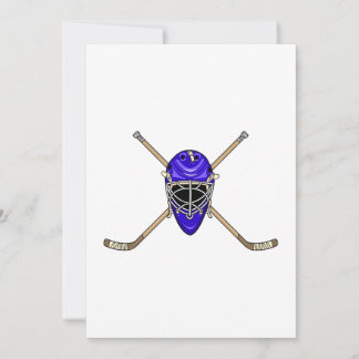 Hockey Helmet & Cross Sticks Blue Einladung