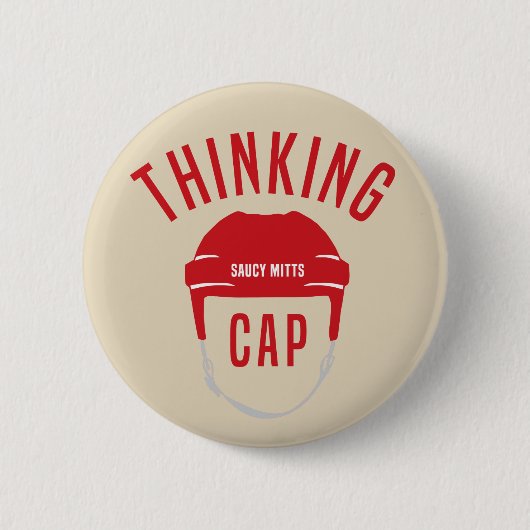 Hockey Helmet Thinking Cap Flair Pinback Button (Vorderseite)