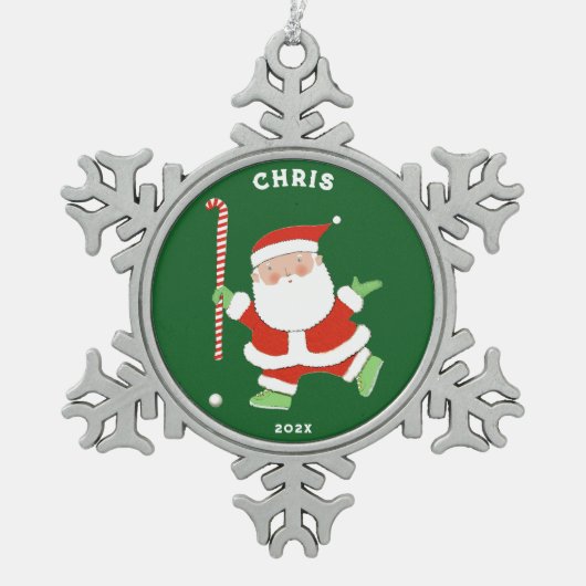 Hockey Holiday-Geschenk Schneeflocken Zinn-Ornament (Vorderseite)