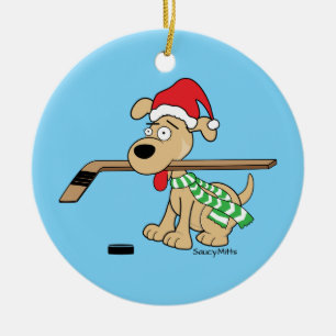 Hockey-Hundeweihnachtsdekor Keramik Ornament