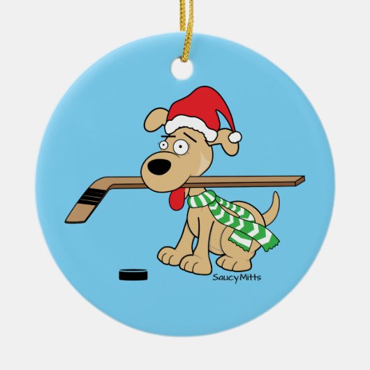 Hockey-Hundeweihnachtsdekor Keramik Ornament (Vorne)