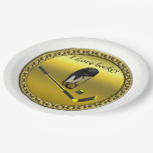 Hockey-I-Liebe mit Stick und Helm Pappteller (Schrägansicht)