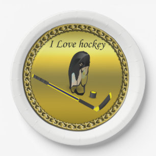 Hockey-I-Liebe mit Stick und Helm Pappteller