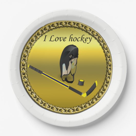 Hockey-I-Liebe mit Stick und Helm Pappteller (Vorderseite)