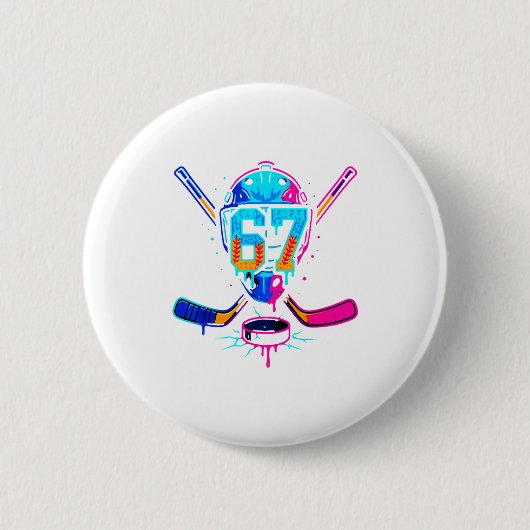 Hockey Ice Cream Drip Number 67 Player 67th Birthd Button (Vorderseite)