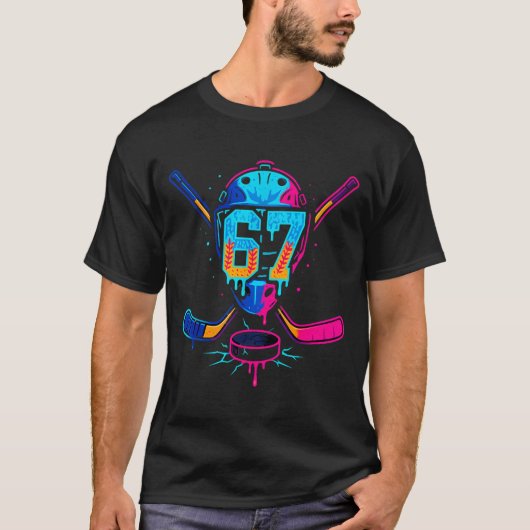 Hockey Ice Cream Drip Number 67 Player 67th Birthd T-Shirt (Vorderseite)