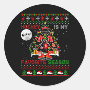 Hockey ist meine Lieblingsjahreszeit Weihnachtsbau Runder Aufkleber