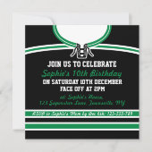 Hockey Jersey Themed Party lädt Template ein, grün Einladung (Vorderseite)