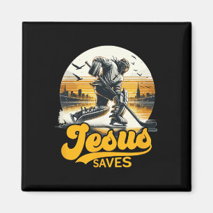 Hockey Jesus rettet Vintage-Sportfan Christ Glaube Magnet