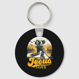Hockey Jesus rettet Vintage-Sportfan Christ Glaube Schlüsselanhänger