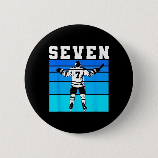 Hockey-Junge 7. Geburtstag Sieben Eishockey-Geburt Button (Vorderseite)