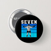 Hockey-Junge 7. Geburtstag Sieben Eishockey-Geburt Button (Vorne & Hinten)