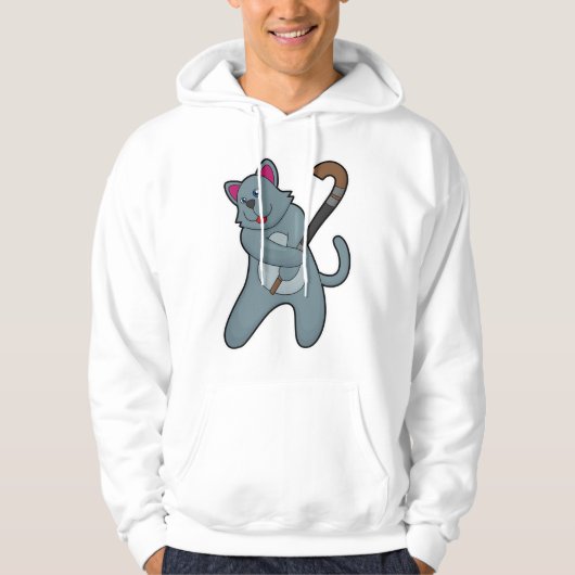 Hockey-Katze mit Hockeystick Hoodie (Vorderseite)