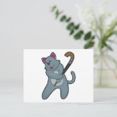 Hockey-Katze mit Hockeystick Postkarte (Stehend Vorderseite)