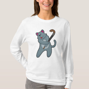 Hockey-Katze mit Hockeystick T-Shirt