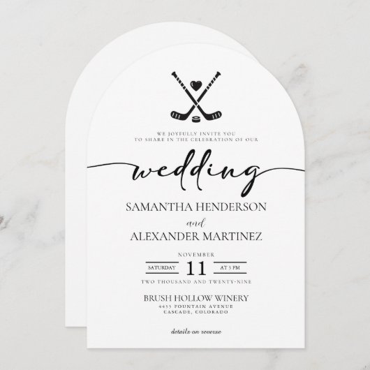 Hockey-Liebe mit QR Code Wedding Einladung (Vorne/Hinten)