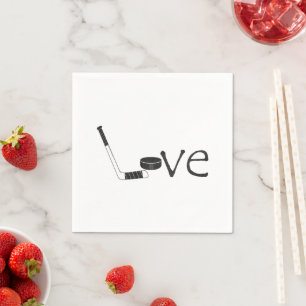 Hockey Liebe Stick and Puck Word Art Paper Party Serviette
