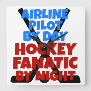 Hockey-Liebhaber-Fluglinien-Pilot Quadratische Wanduhr