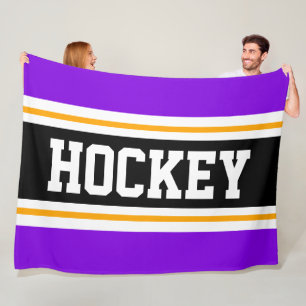 HOCKEY Lila Schwarz-weiße Gelbe Streifen Fleecedecke