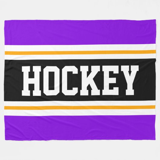 HOCKEY Lila Schwarz-weiße Gelbe Streifen Fleecedecke (Vorderseite (Horizontal))