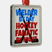 Hockey Lover Welder Silbernes Ornament (Rechts)