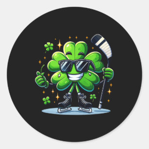 Hockey Lovers St Patricks Day Kleeblatt Clovers Me Runder Aufkleber
