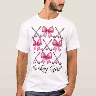 Hockey Mädchen Feldhockey Mädchen Kokette Schleife T-Shirt