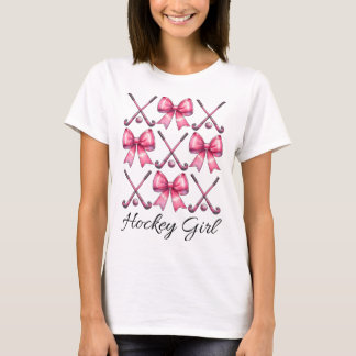 Hockey Mädchen Feldhockey Mädchen Kokette Schleife T-Shirt