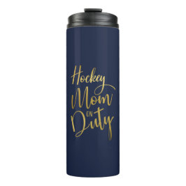 Hockey Mama auf Duty Stylish Gold Script Navy Blue Thermosbecher