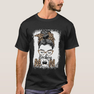 Hockey Mama Game Day Messy Bun Leopard Mutter Day T-Shirt