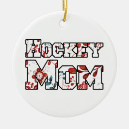 Hockey Mama Red Blue Floral Keramik Ornament