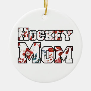 Hockey Mama Red Blue Floral Keramik Ornament